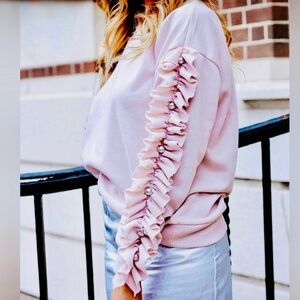 CQ by CQ Pink Ruffle Sleeve w Silver Pearls Sweatshirt Frilly Top